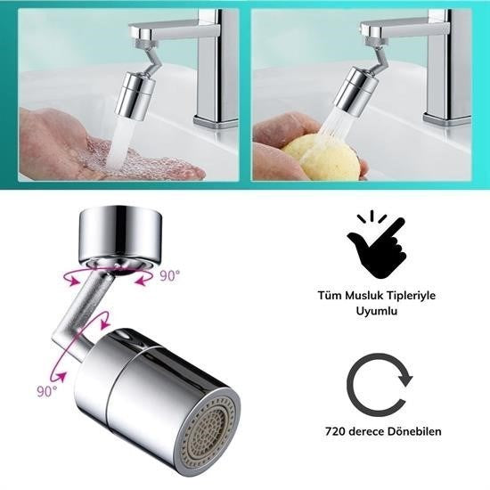 720 Derece Dönebilen 4 Filtreli Musluk Başlığı – Tüm Musluk Tipleri ile Uyumlu görsel 4