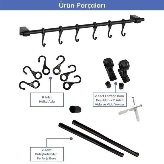 Duvara Monte Edilen 6 Kancalı Dekor Kaşıklık ve Kupa Askısı görsel 4