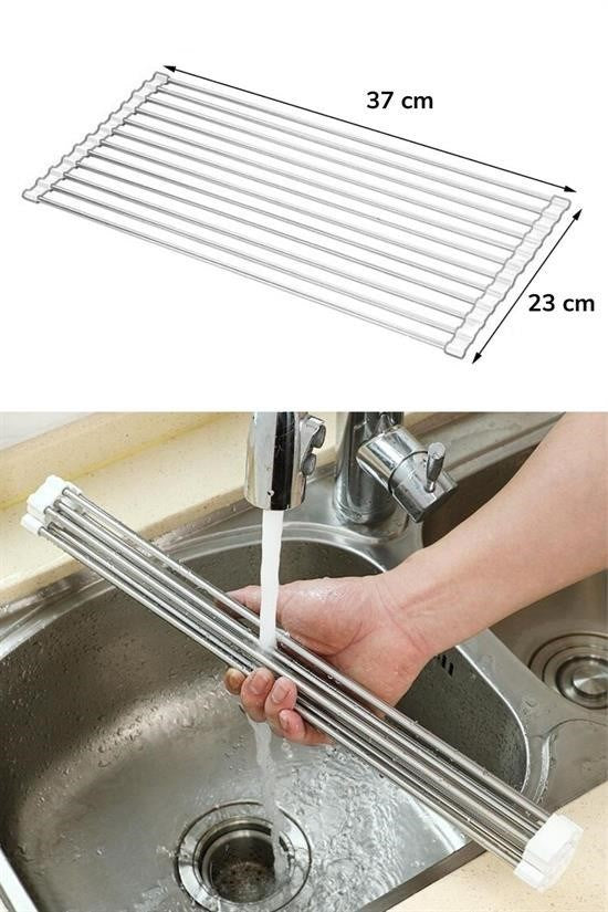 Evye Üstü Katlanır Paslanmaz Çelik Sebze, Meyve ve Bulaşık Kurutma Süzgeci