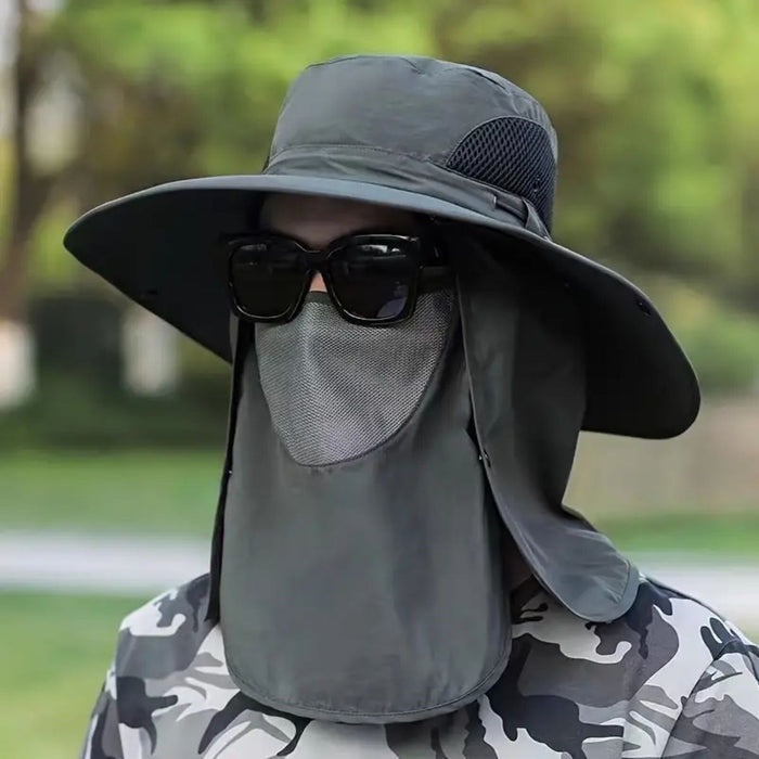 Güneş Koruyuculu Nefes Alabilen Maskeli ve Boyun Kapaklı Geniş Kenarlı Balıkçı Şapkası görsel 3