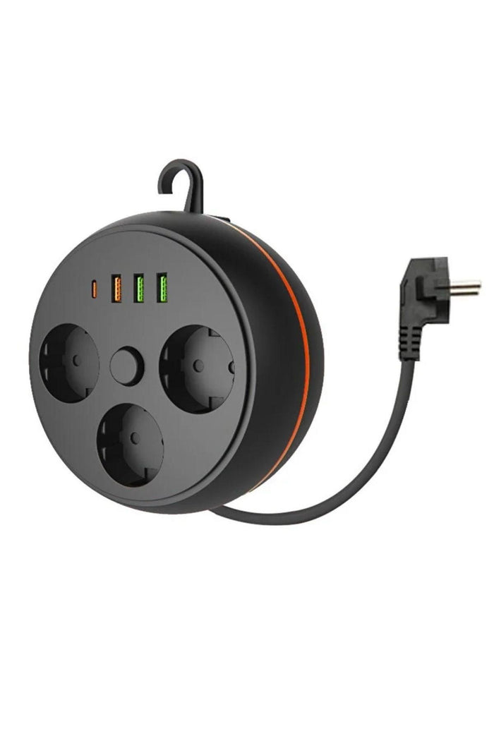 3 Soketli, 3 USB ve 1 Type-C Girişli Termal Akım Korumalı Makaralı Priz görsel 1