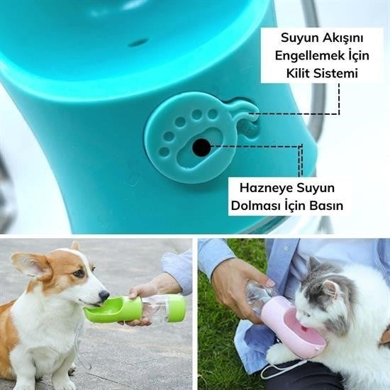 Taşınabilir Mama Hazneli Evcil Hayvan Suluğu – Su Sızdırmaz Kilitli Seyahat Kabı 380 ML görsel 3