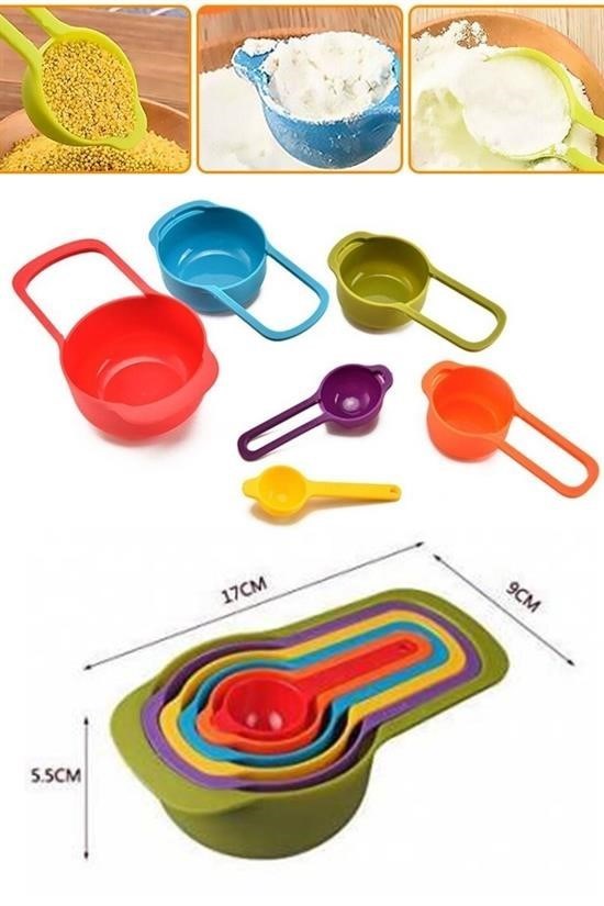 Pratik 5’li Ölçü Kaşığı Kabı – Şeker, Baharat ve Sıvı Ölçer Set