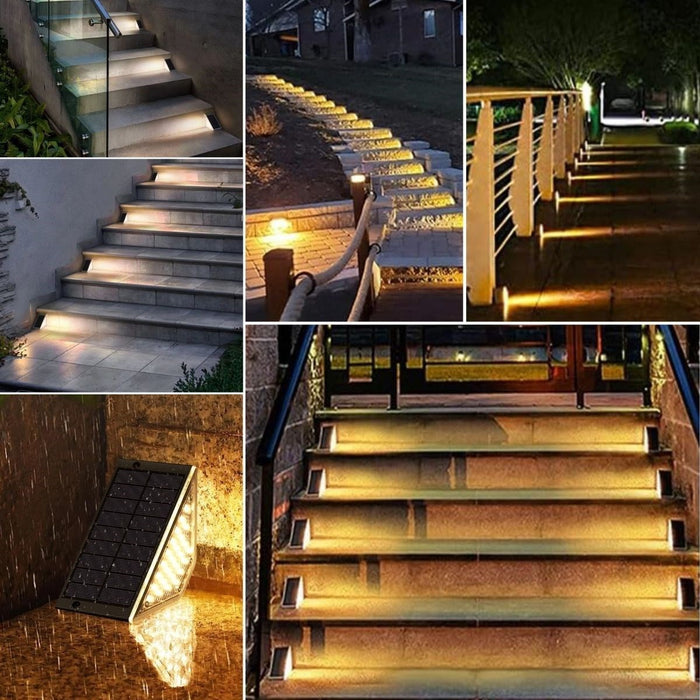 8 Adet Üçgen Güneş Enerjili Solar Basamak ve Köşe Lambası – Dış Mekan Su Geçirmez Aydınlatma görsel 1