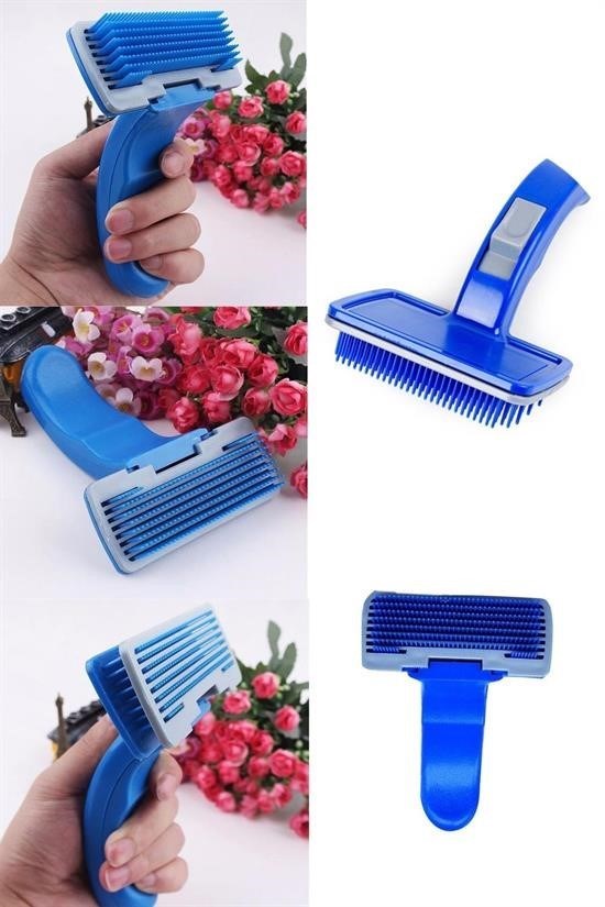 Düğmeli Kendini Temizleyen Kedi Köpek Tüy Bakım Tarağı – Tüy Alıcı Tarak görsel 3