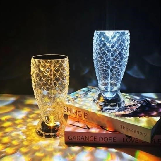 Balık Süzgeç Model USB Şarjlı 16 Modlu Kristal Masa Lambası (Dokunmatik + Kumandalı) görsel 1