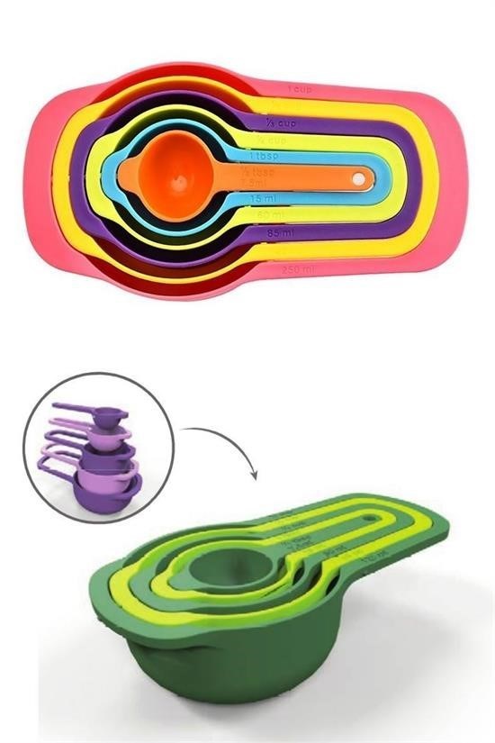 Pratik 5’li Ölçü Kaşığı Kabı – Şeker, Baharat ve Sıvı Ölçer Set