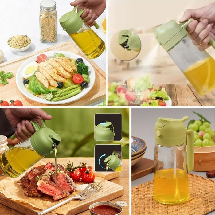 2’si 1 Arada Cam Yağdanlık – Yağ Dökücü ve Sprey Püskürtücülü Şişe