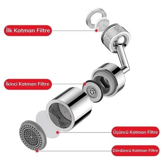 720 Derece Dönebilen 4 Filtreli Musluk Başlığı – Tüm Musluk Tipleri ile Uyumlu