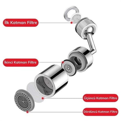 720 Derece Dönebilen 4 Filtreli Musluk Başlığı – Tüm Musluk Tipleri ile Uyumlu