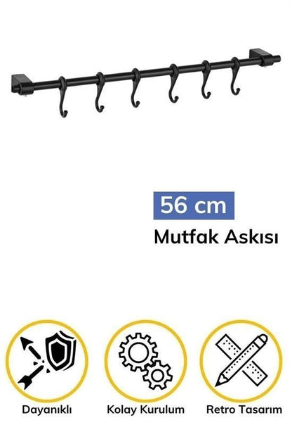 Duvara Monte Edilen 6 Kancalı Dekor Kaşıklık ve Kupa Askısı