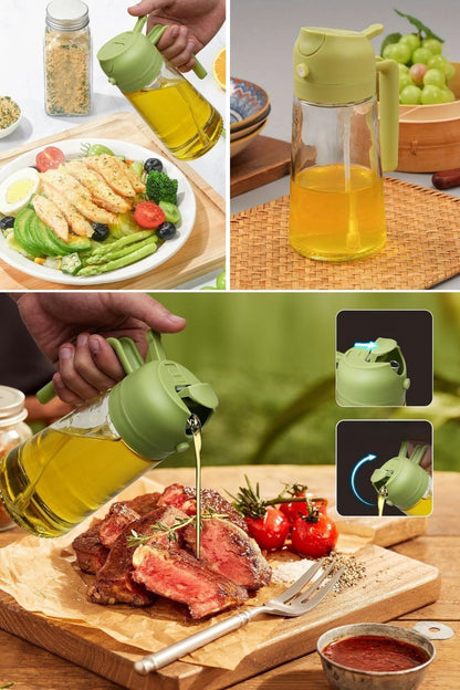 2’si 1 Arada Cam Yağdanlık – Yağ Dökücü ve Sprey Püskürtücülü Şişe