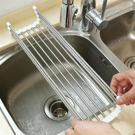 Evye Üstü Katlanır Paslanmaz Çelik Sebze, Meyve ve Bulaşık Kurutma Süzgeci
