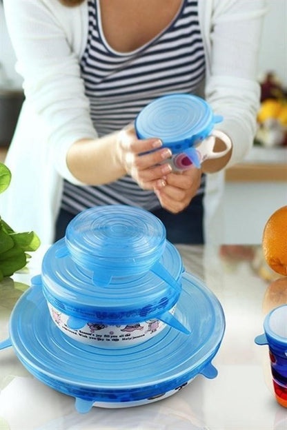 6’lı Silikon Streç Kapak – Hava Geçirmez Gıda Saklama Kapakları
