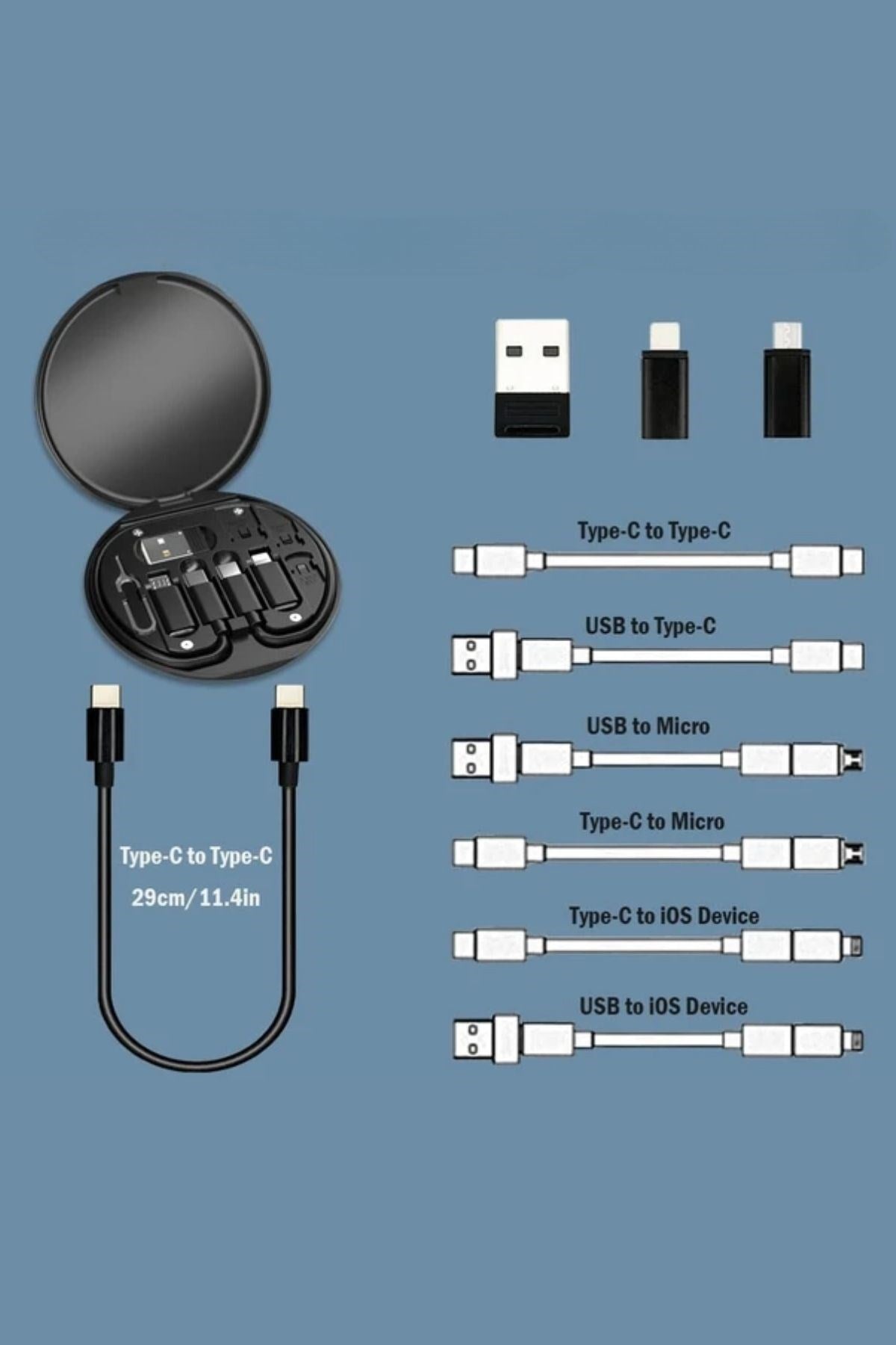 60W Destekli Seyahat Kablo Kutusu 5’i 1 Arada USB Type-C Şarj Kablosu Seti