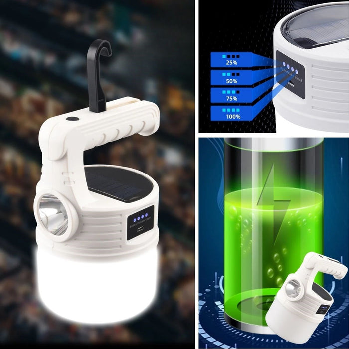 LED Güneş Enerjili Kamp Lambası – 2000 Lümen, 5 Modlu, USB Şarjlı Asılabilir Torch El Feneri görsel 2