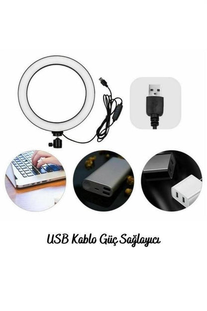 8 İnç 20 cm Selfie Halka Işık Tripodlu Telefon ve Video Çekim Lambası
