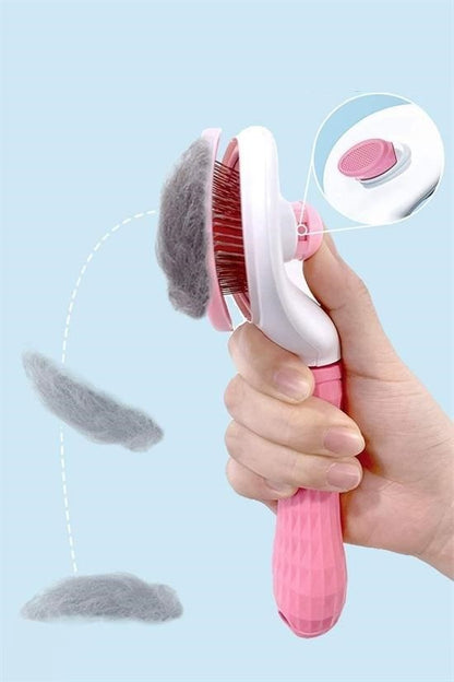 Kedi ve Köpek Tüy Toplayıcı – Kendini Temizleyebilen Ergonomik Saplı Evcil Hayvan Tarağı Pembe
