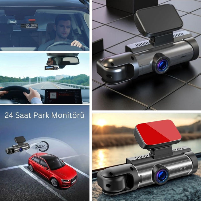 WiFi Destekli Araç İçi & Dışı Çift Kameralı Dikiz Aynası Kamera görsel 3