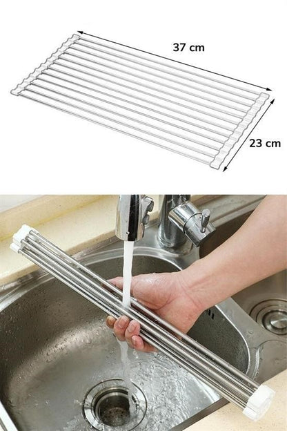 Evye Üstü Katlanır Paslanmaz Çelik Sebze, Meyve ve Bulaşık Kurutma Süzgeci