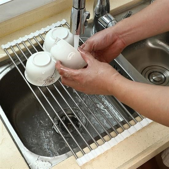 Evye Üstü Katlanır Paslanmaz Çelik Sebze, Meyve ve Bulaşık Kurutma Süzgeci