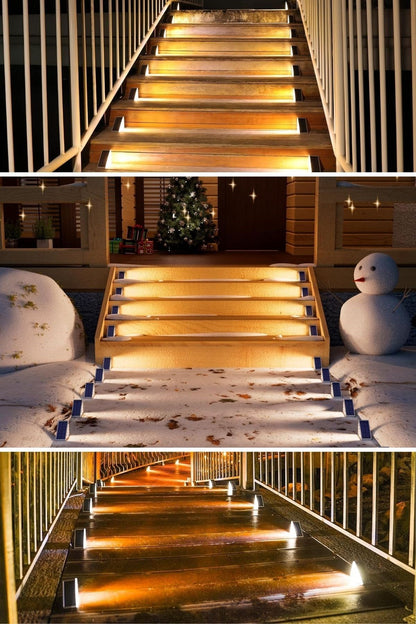 8 Adet Üçgen Güneş Enerjili Solar Basamak ve Köşe Lambası – Dış Mekan Su Geçirmez Aydınlatma