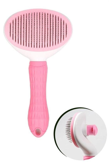 Kedi ve Köpek Tüy Toplayıcı – Kendini Temizleyebilen Ergonomik Saplı Evcil Hayvan Tarağı Pembe