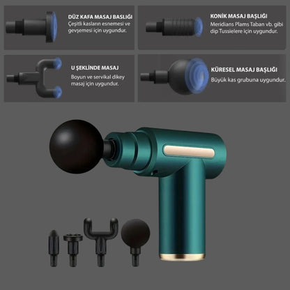4 Masaj Başlıklı Titreşimli Şarj Edilebilir Masaj Tabancası – Taşınabilir Küçük Masaj Aleti