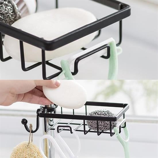 Paslanmaz Çelik Mutfak Banyo Musluğuna Sabitlenebilir Sabunluk ve Sünger Tutucu Aparat