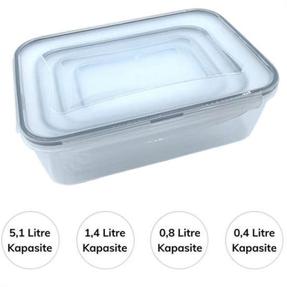 4’lü İç İçe Sızdırmaz Contalı Kilitli Kapaklı Plastik Erzak Saklama Kapları