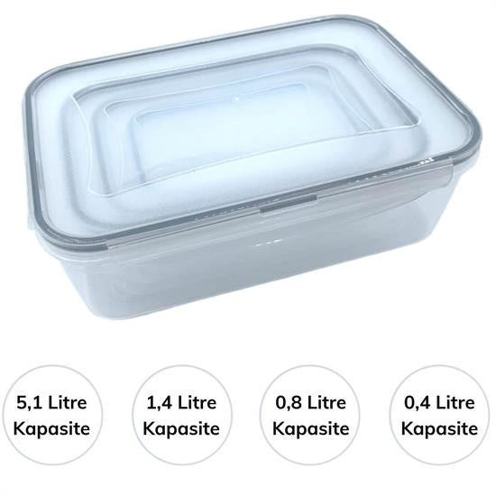 4’lü İç İçe Sızdırmaz Contalı Kilitli Kapaklı Plastik Erzak Saklama Kapları görsel 1