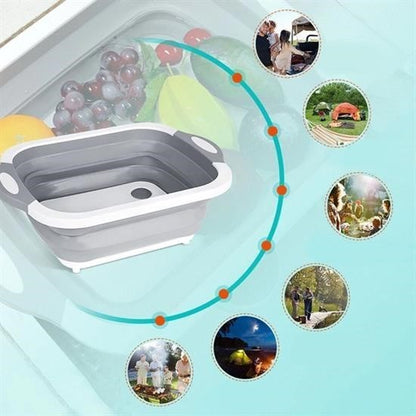 Katlanabilir Süzgeçli Kesme Tahtası ve Badya Leğen – Çok Amaçlı Pratik Mutfak Gereci