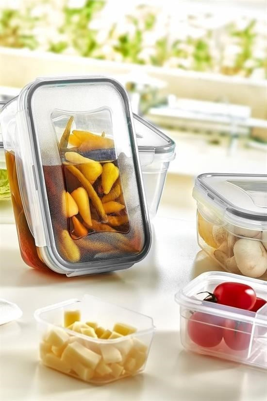 4’lü İç İçe Sızdırmaz Contalı Kilitli Kapaklı Plastik Erzak Saklama Kapları