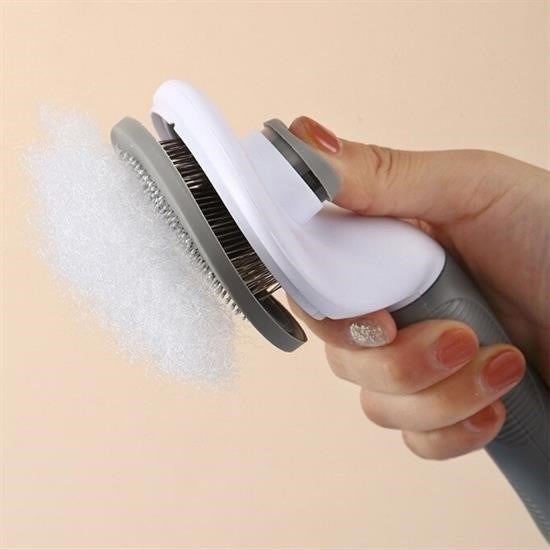 Kedi ve Köpek Tüy Toplayıcı – Kendini Temizleyebilen Ergonomik Saplı Evcil Hayvan Tarağı Gri