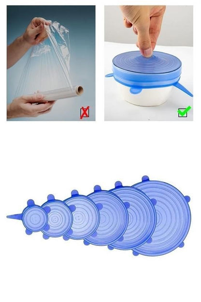6’lı Silikon Streç Kapak – Hava Geçirmez Gıda Saklama Kapakları
