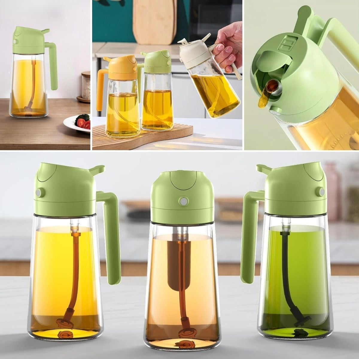 2’si 1 Arada Cam Yağdanlık – Yağ Dökücü ve Sprey Püskürtücülü Şişe