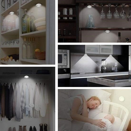 3’lü Uzaktan Kumandalı Kablosuz LED Spot Lamba – Pilli & Yapışkanlı, Kolay Montaj