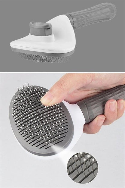 Kedi ve Köpek Tüy Toplayıcı – Kendini Temizleyebilen Ergonomik Saplı Evcil Hayvan Tarağı Gri