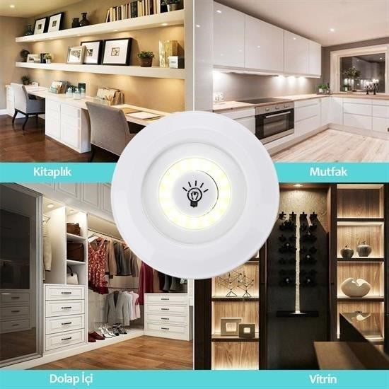 3’lü Uzaktan Kumandalı Kablosuz LED Spot Lamba – Pilli & Yapışkanlı, Kolay Montaj