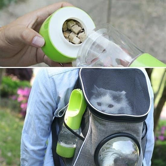 Taşınabilir Mama Hazneli Evcil Hayvan Suluğu – Su Sızdırmaz Kilitli Seyahat Kabı 380 ML görsel 2