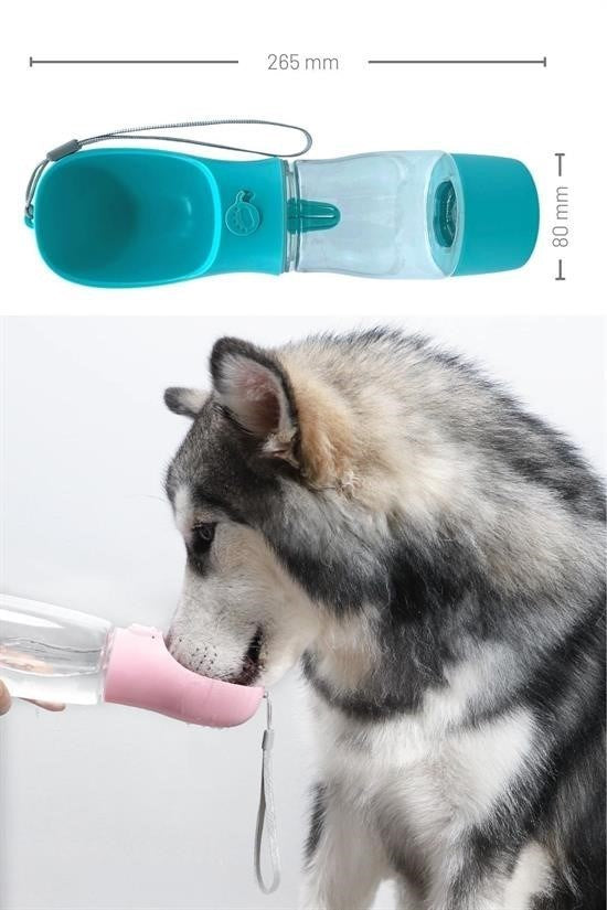 Taşınabilir Mama Hazneli Evcil Hayvan Suluğu – Su Sızdırmaz Kilitli Seyahat Kabı 380 ML