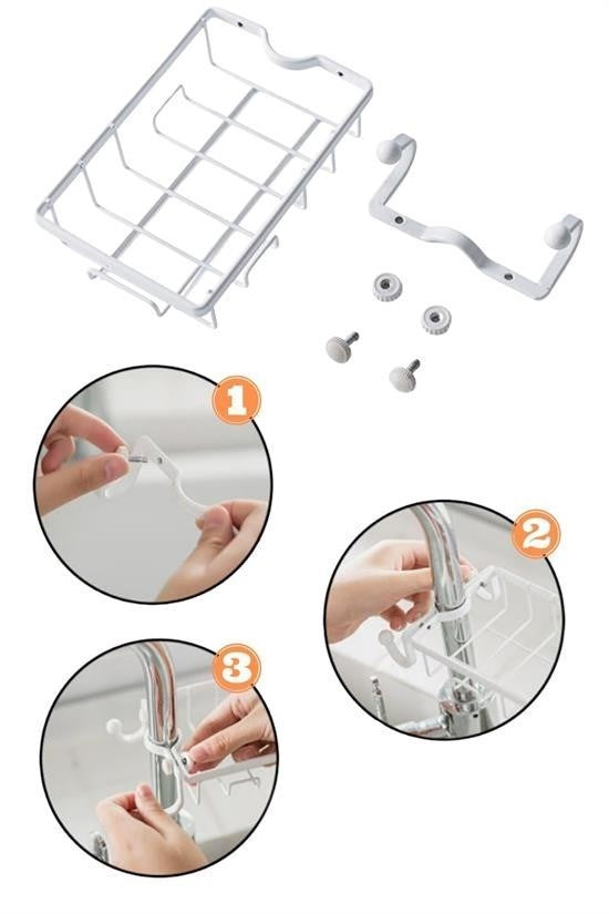 Paslanmaz Çelik Mutfak Banyo Musluğuna Sabitlenebilir Sabunluk ve Sünger Tutucu Aparat