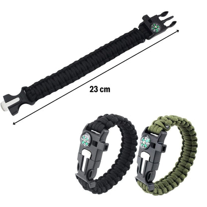 5’i 1 Arada Çok Fonksiyonlu Hayatta Kalma Bilekliği – Pusula, Düdük, Çakmak Taşı & Paraşüt İpi