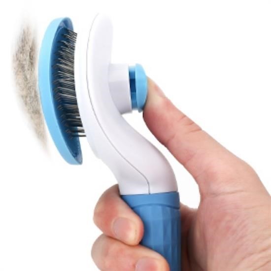 Kedi ve Köpek Tüy Toplayıcı – Kendini Temizleyebilen Ergonomik Saplı Evcil Hayvan Tarağı Mavi