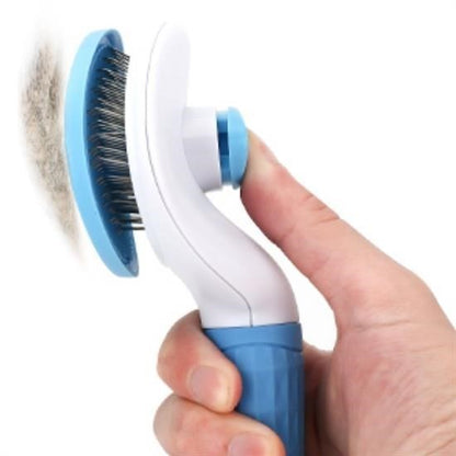 Kedi ve Köpek Tüy Toplayıcı – Kendini Temizleyebilen Ergonomik Saplı Evcil Hayvan Tarağı Mavi