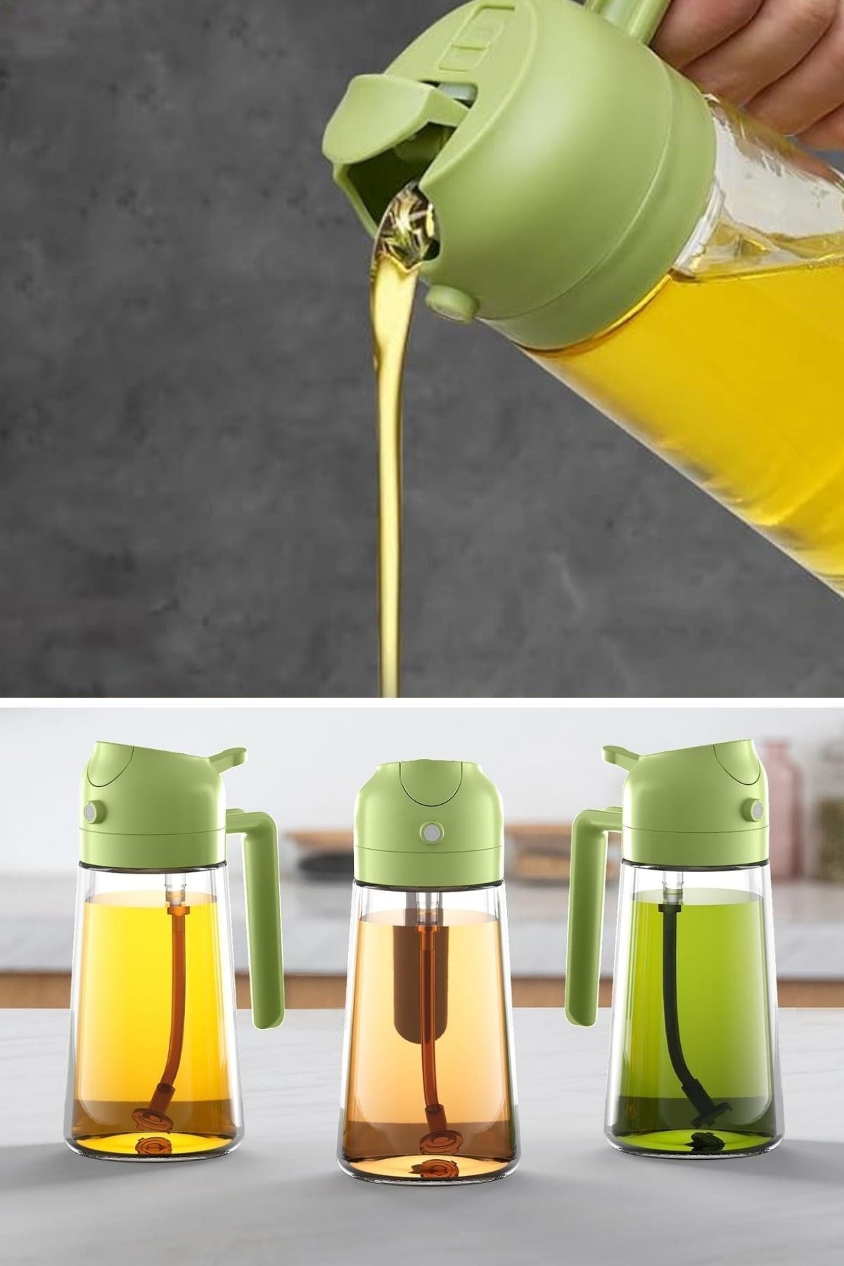 2’si 1 Arada Cam Yağdanlık – Yağ Dökücü ve Sprey Püskürtücülü Şişe