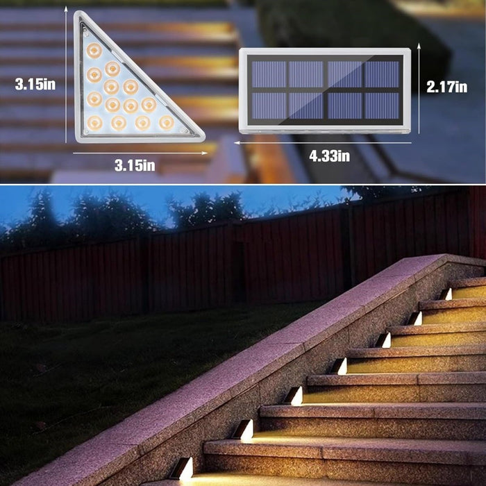 8 Adet Üçgen Güneş Enerjili Solar Basamak ve Köşe Lambası – Dış Mekan Su Geçirmez Aydınlatma
