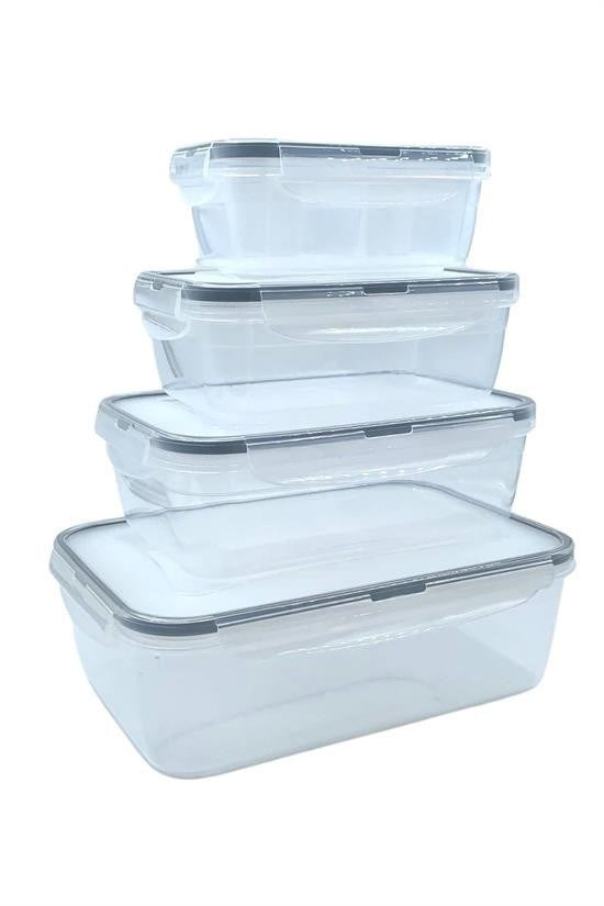 4’lü İç İçe Sızdırmaz Contalı Kilitli Kapaklı Plastik Erzak Saklama Kapları