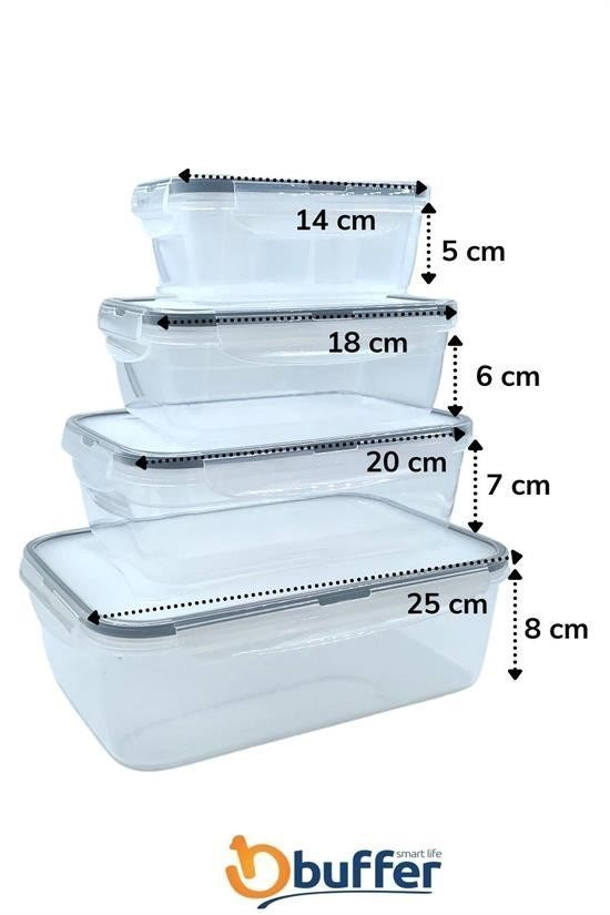 4’lü İç İçe Sızdırmaz Contalı Kilitli Kapaklı Plastik Erzak Saklama Kapları