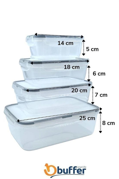 4’lü İç İçe Sızdırmaz Contalı Kilitli Kapaklı Plastik Erzak Saklama Kapları